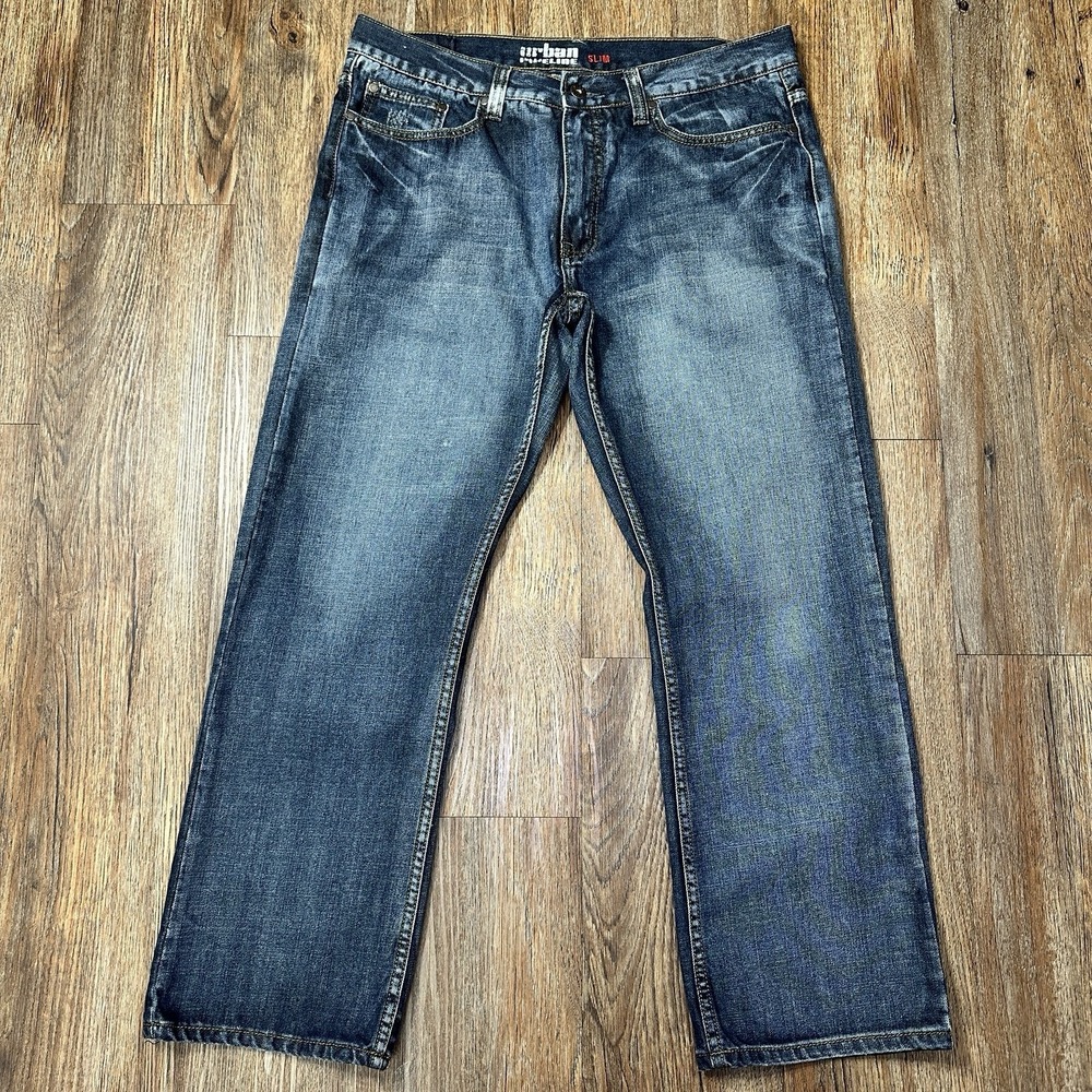Urban Pipeline Jeans Mens 36x30 Slim Fit Blue Denim Straight Leg Dark Wash